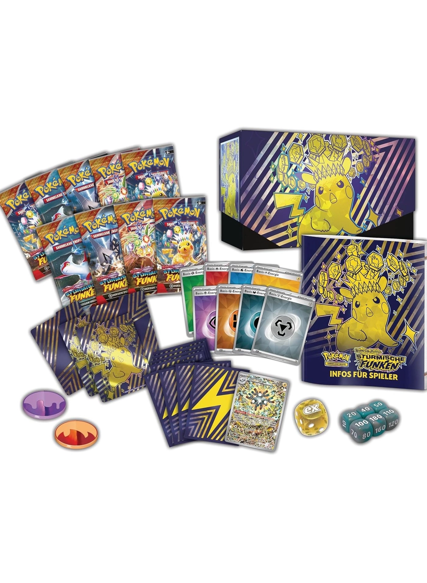 Top Trainer Box Crimson & Purple - Stormy Sparks - 1 Full Screen Promo Card 9 Booster Packs Premium Accessories