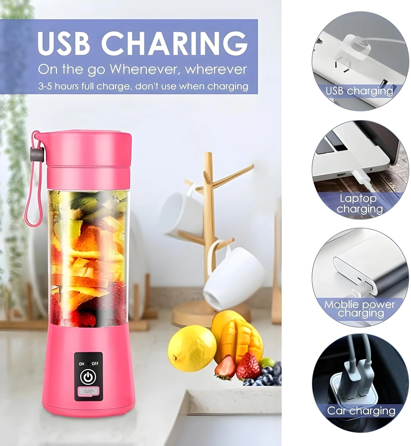 Mini Portable Blender - 6 Blade USB Rechargeable