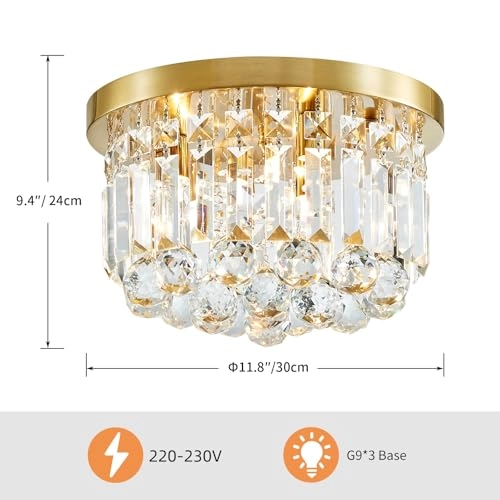 Crystal Chandelier - D30 x H24 cm E14 Socket 3 Bulbs Gold Finish