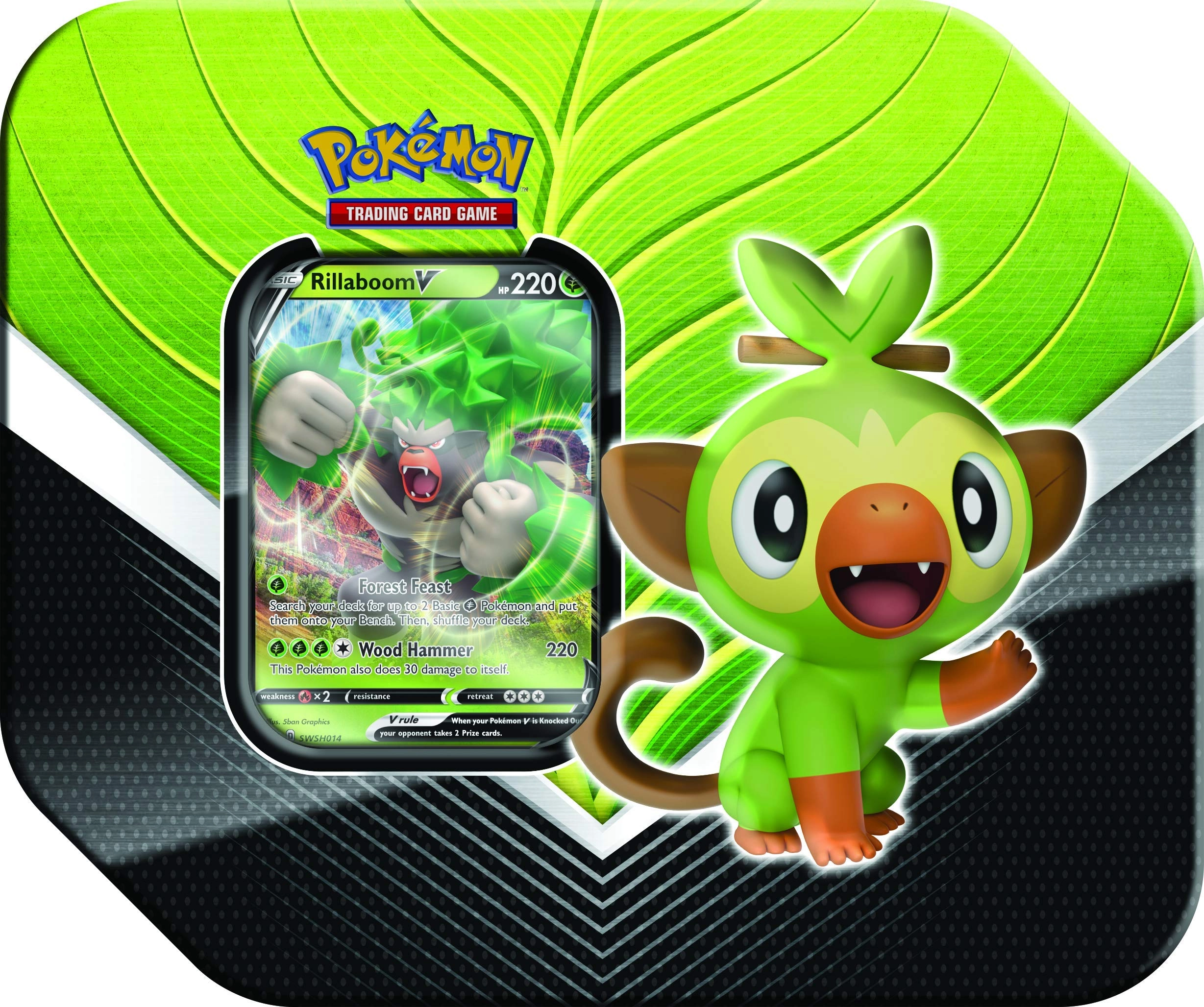 Pokmon Galar Partner Tin - Rillaboom V + Booster Pack - 5pcs