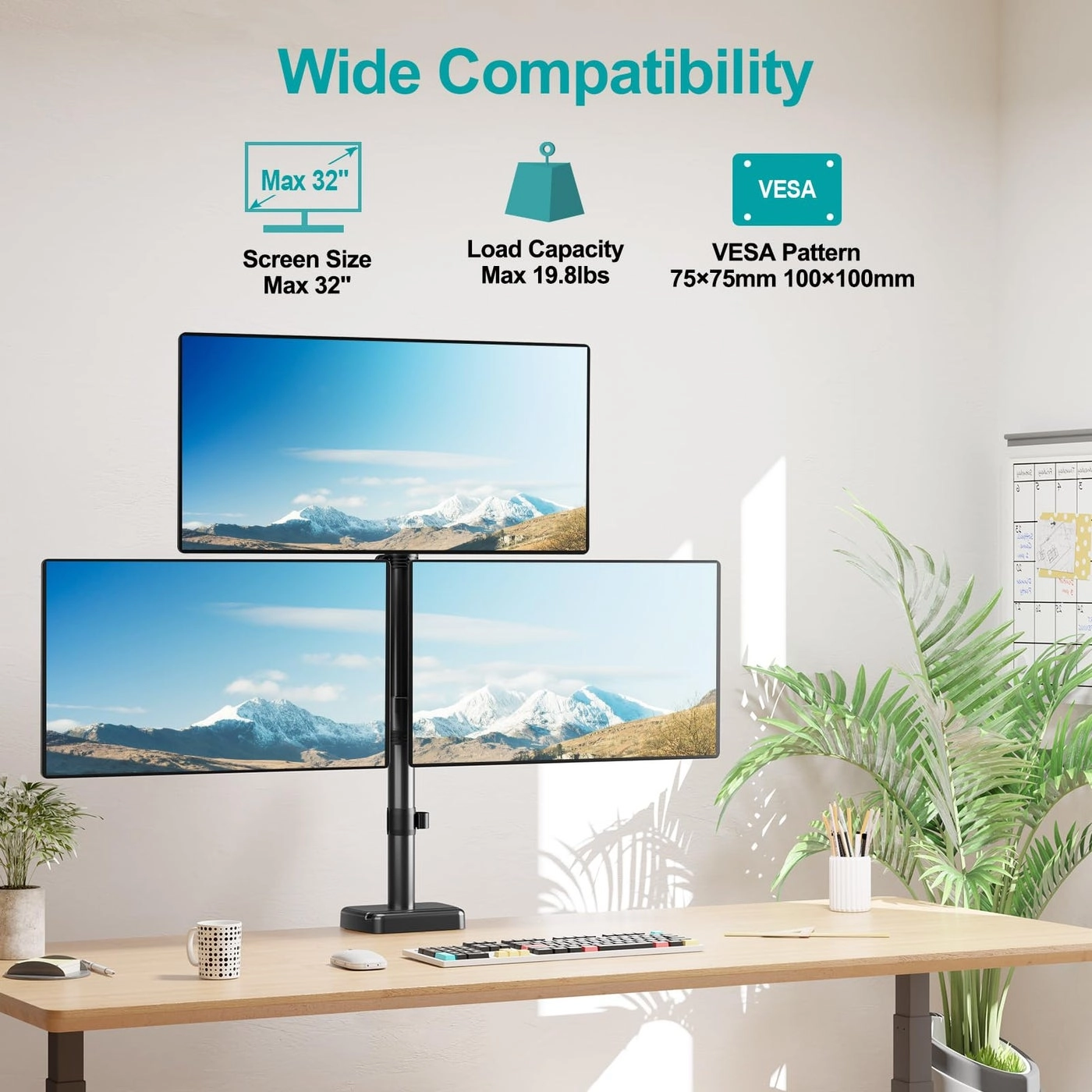Triple Monitor Mount - 3 32 Inch 75x75mm 100x100mm