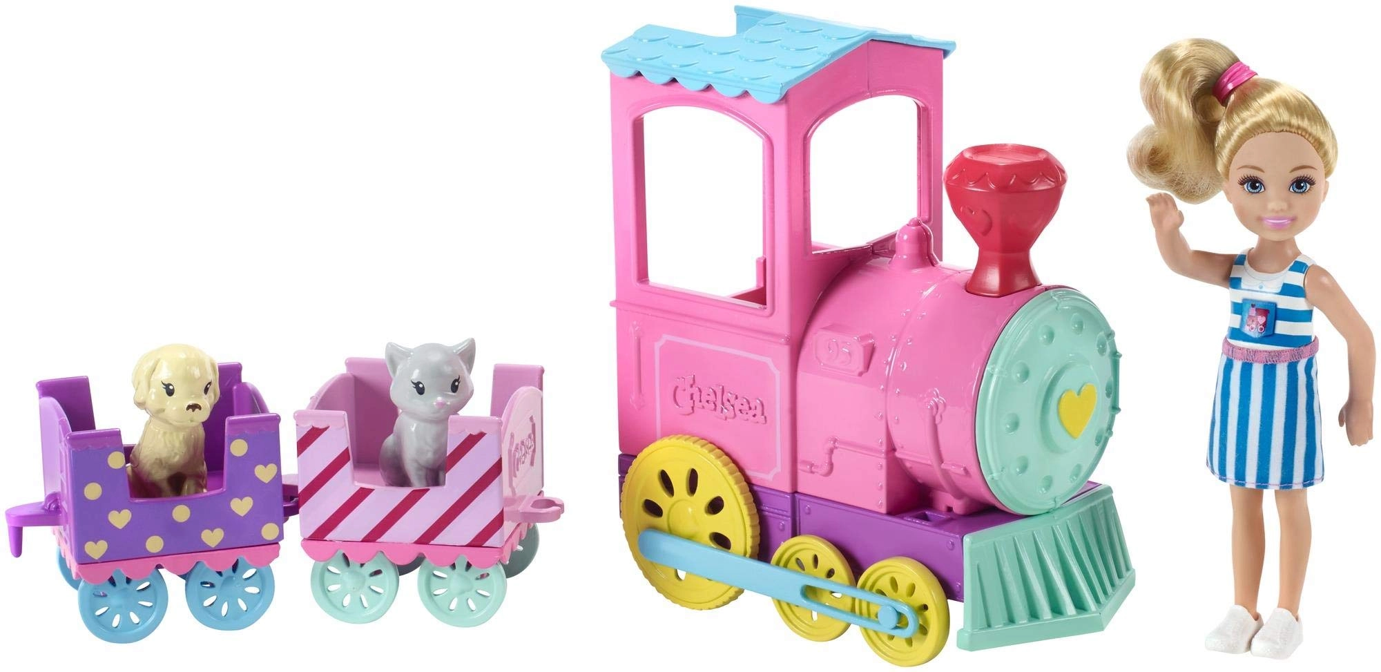 Barbie Chelsea Doll - 2 Pets + Choo-Choo Train - Lead Car & 2 Smaller Cars