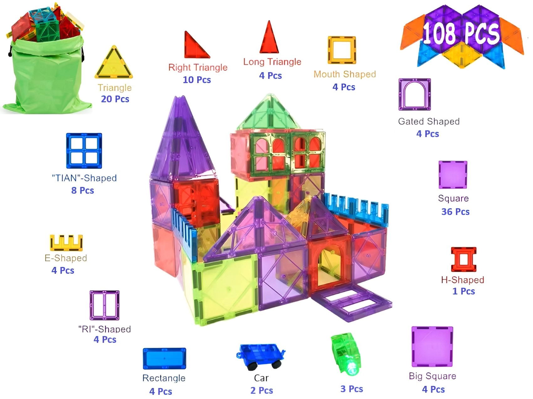 Magnetic Tiles - 108 pcs