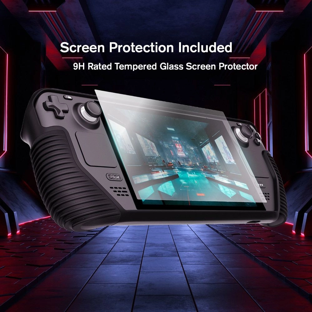 Steam Deck Armor Case - Integrated kickstand 126-degree Tempered glass screen protector