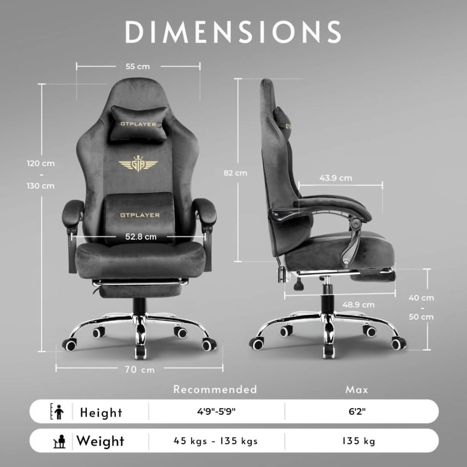 GT829 - Gaming Chair Velvet Grey