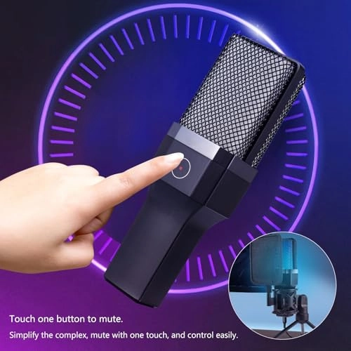 Microphone Stand Set - 7 Color Glowing Noise Canceling Condenser USB