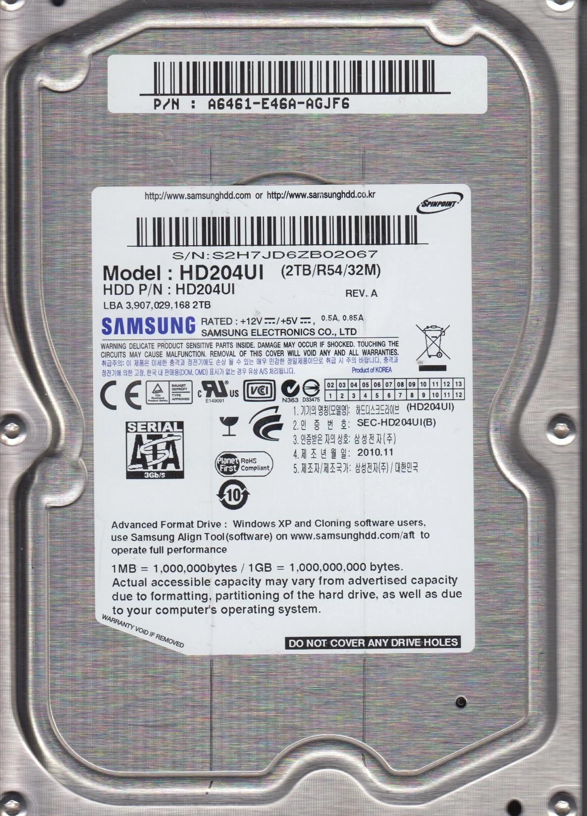 Samsung F4 3.5" 5400rpm 32MB SATA 3.0Gb/s (HD204UI) - 2TB