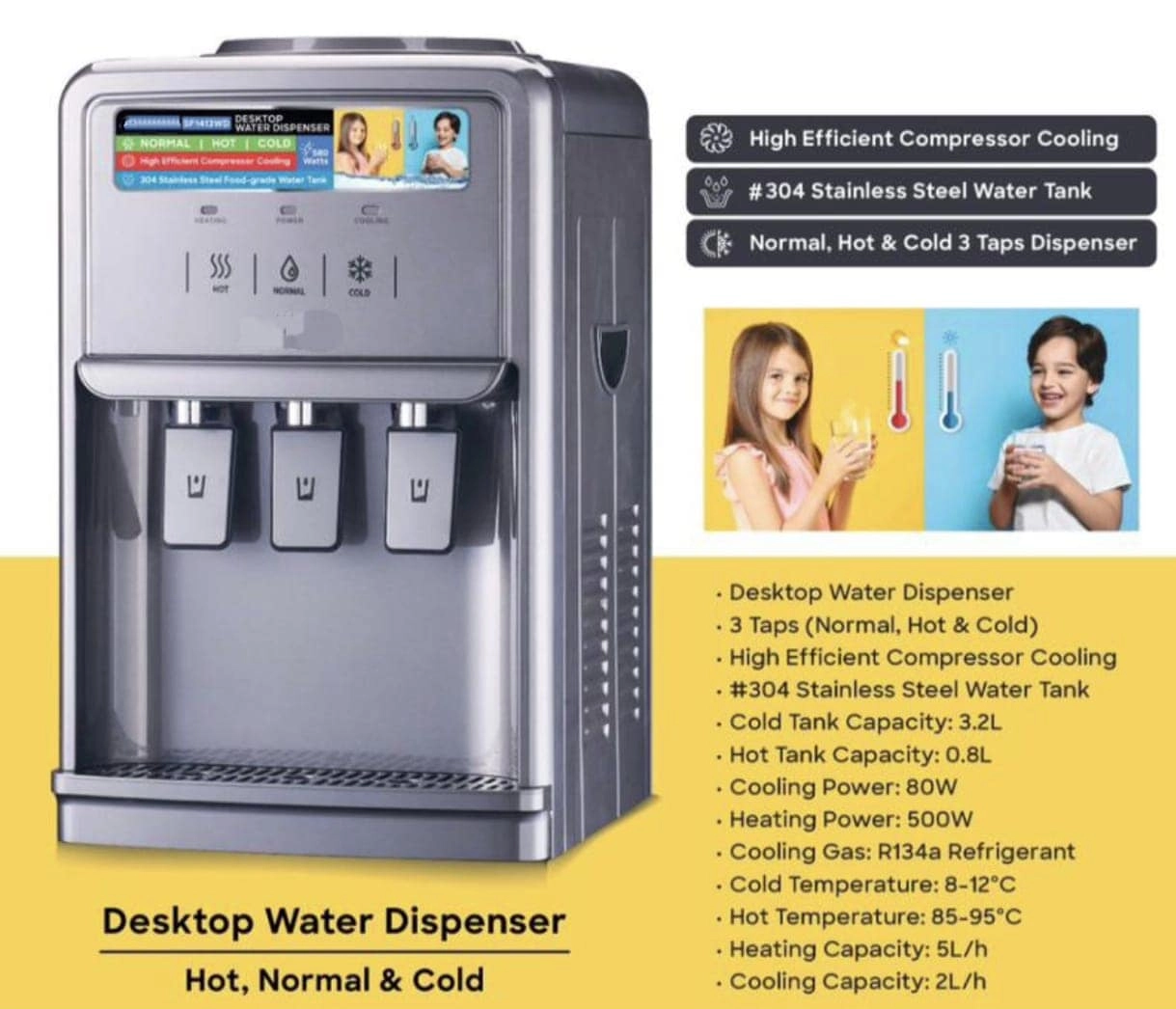 Top Loading Water Dispenser with Storage Cabinet - 3L cold 1L hot