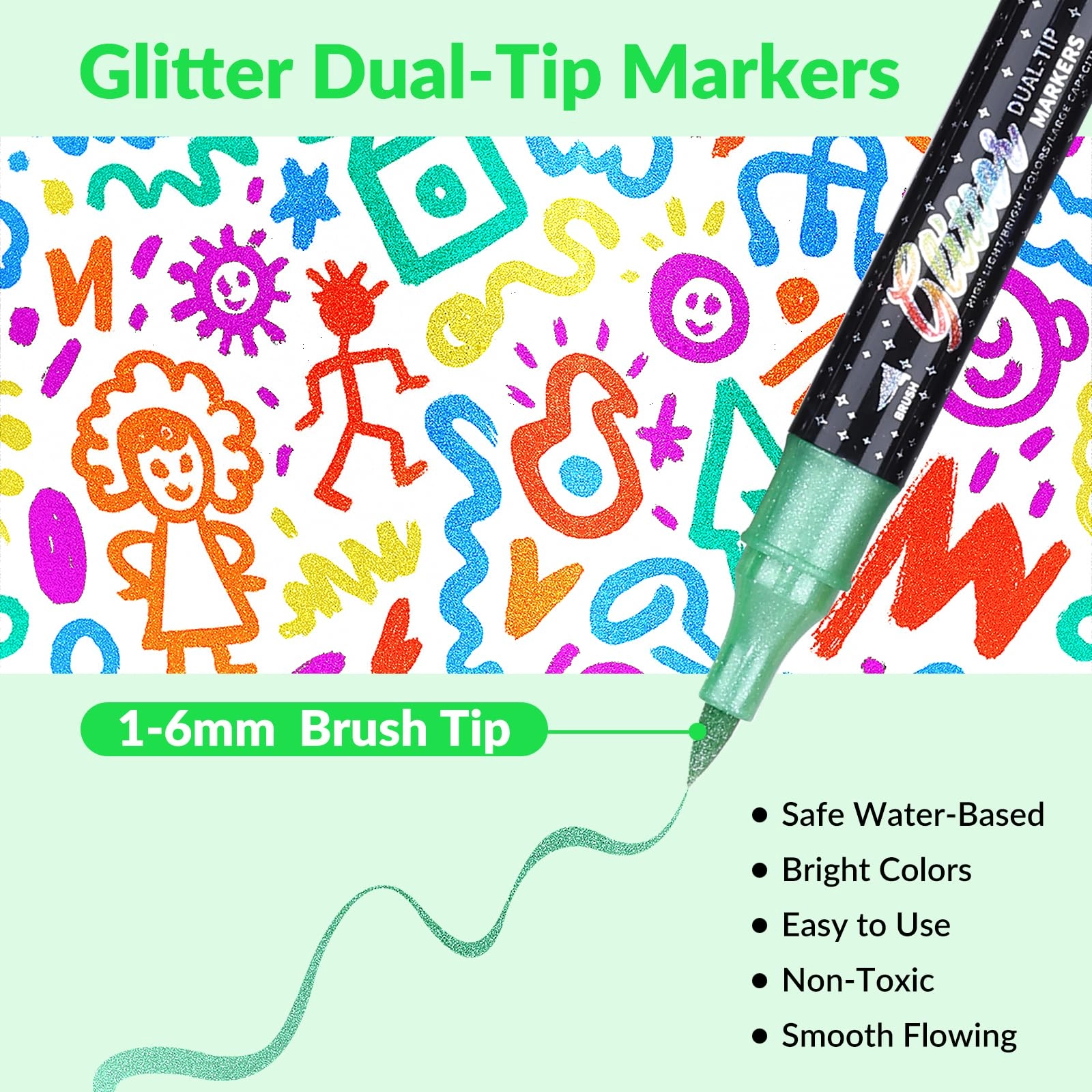 Glitter Brush Markers - Multicolor Dual-Tip