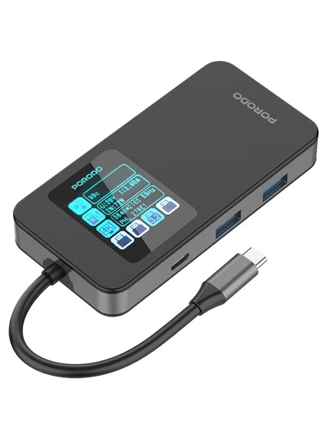 6-in-1 Multi-Port USB-C Hub - Smart Digital Display 4K@60Hz 100W Power Delivery