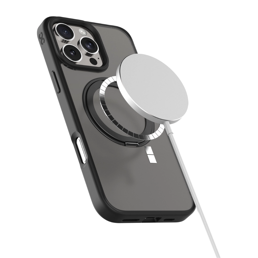 Pristine Transparent Case with Metal Edges, Ring with Rotatable Stand for iPhone 16 Pro