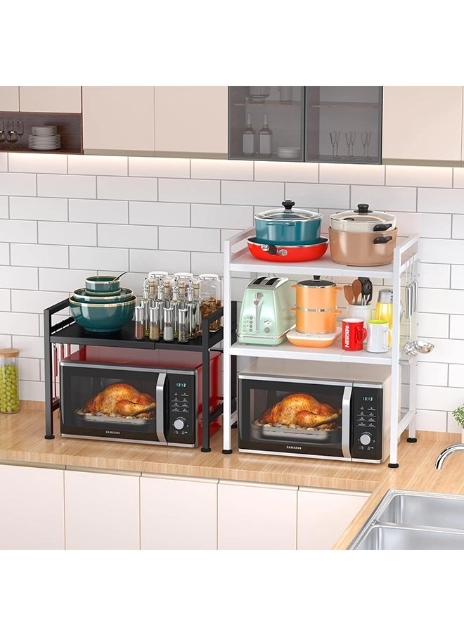 Extendable Microwave Oven Rack - 2-Tier 6 Hooks 57lbs