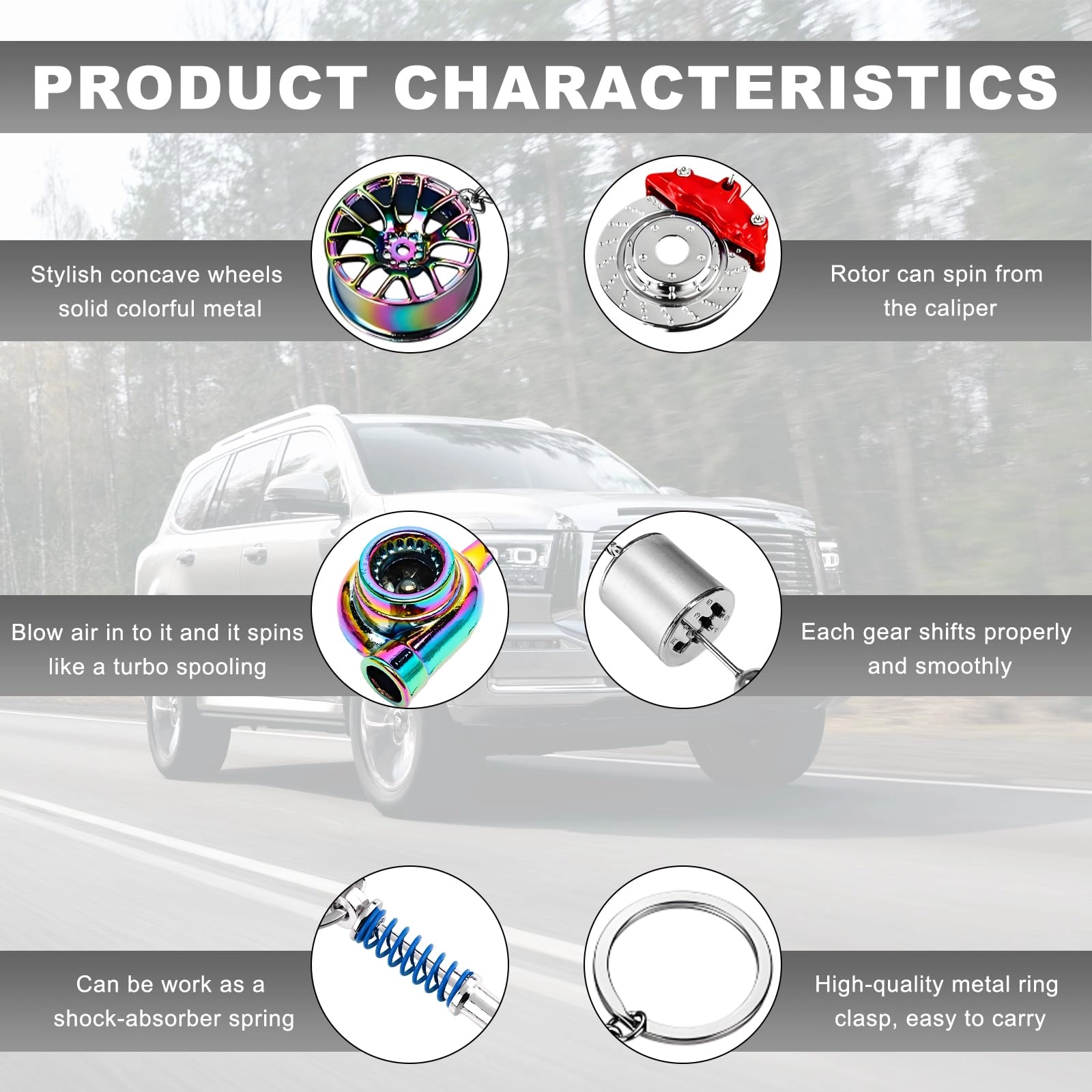 Car Parts Model Key Chains Set