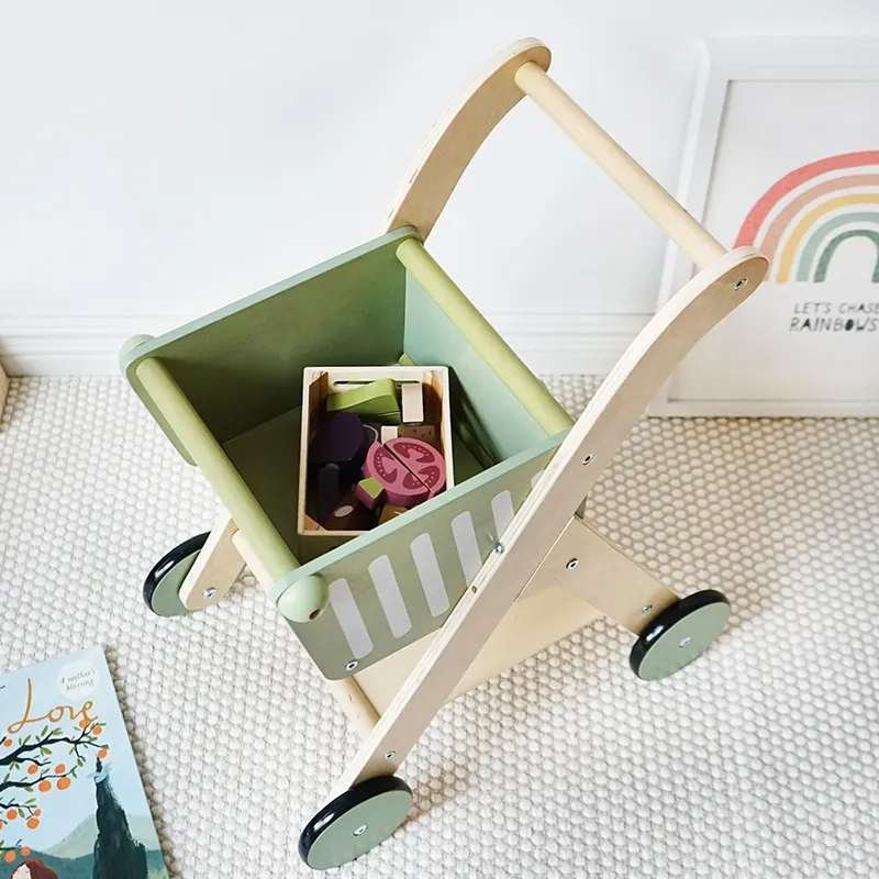 Wooden Shopping Cart Pretend Play Baby Walker - Green 3+