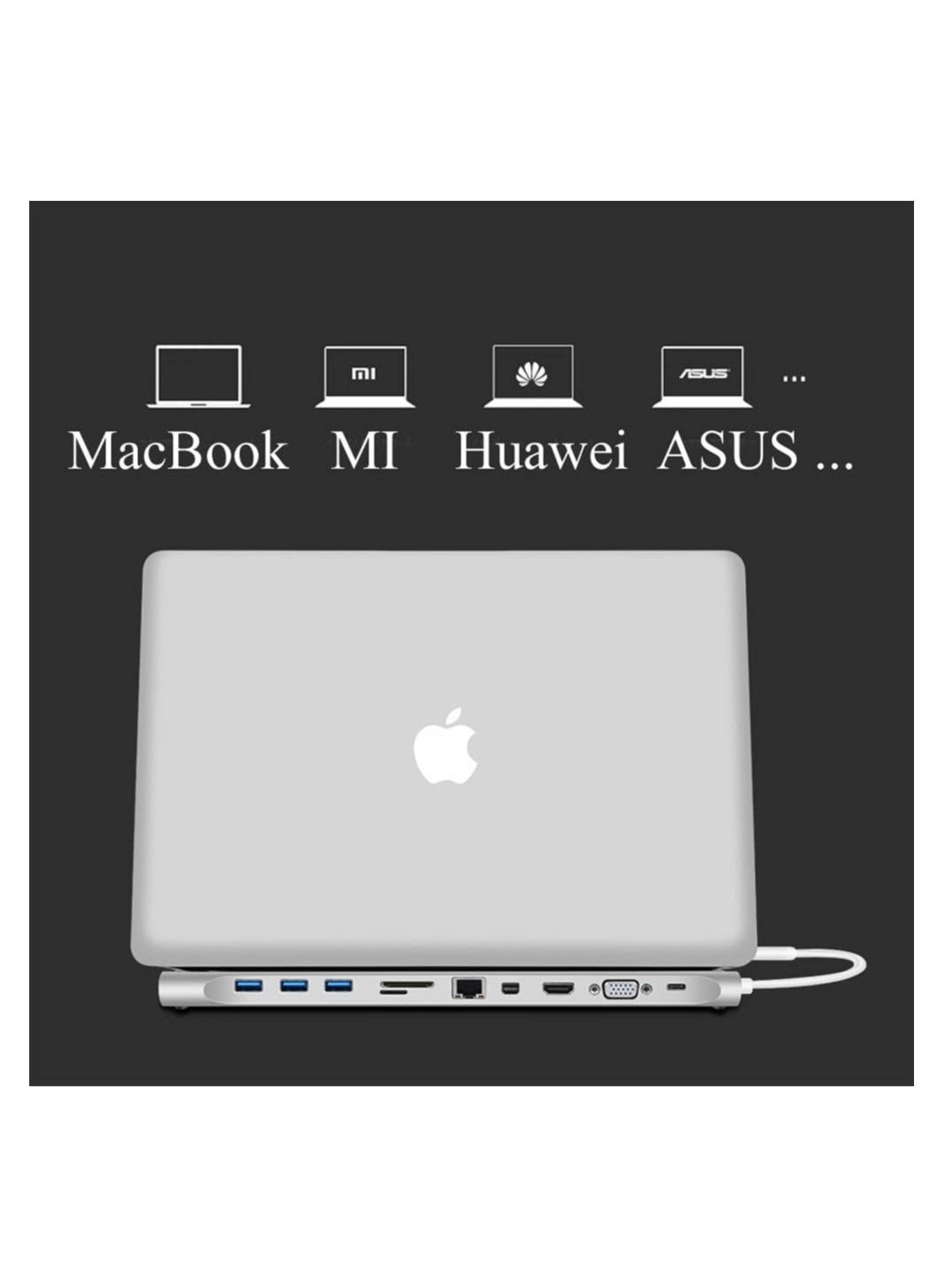 USB C Multi function Docking Station - 14 In 1 grey