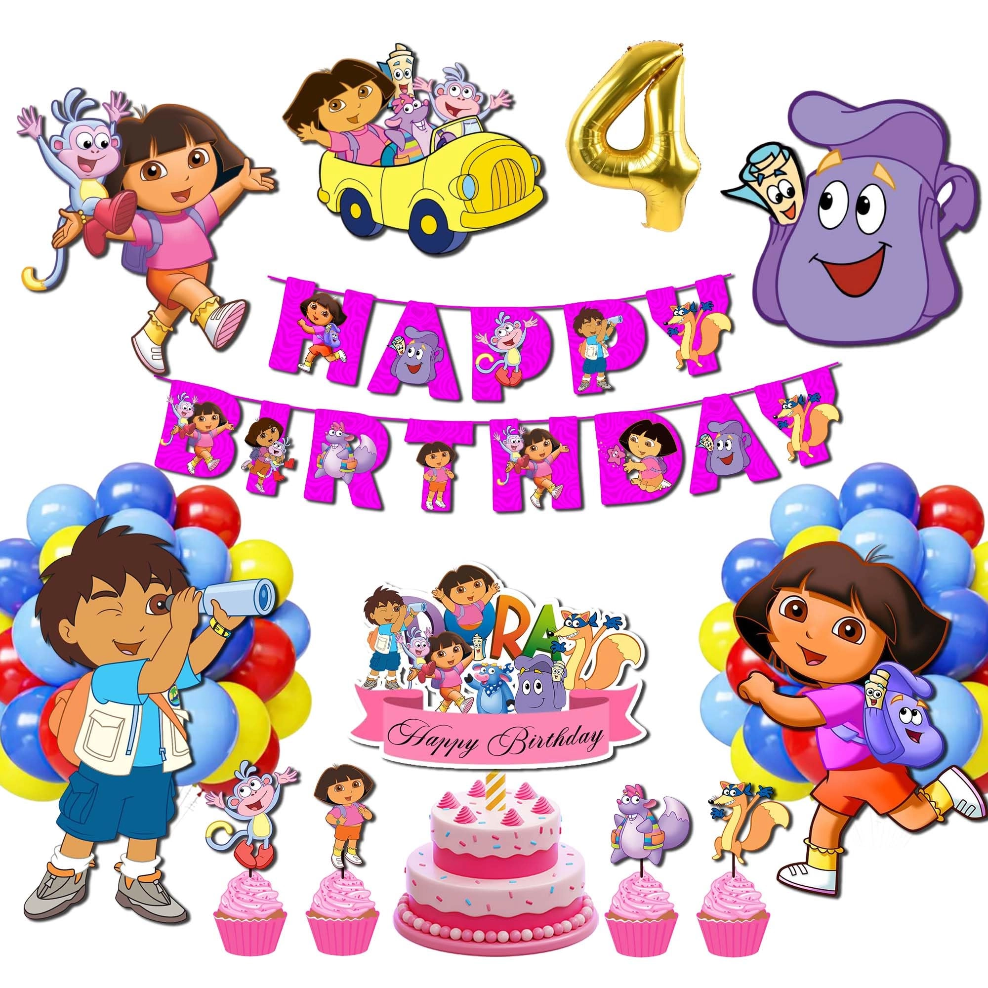 Name: Party Joy/Number 6396748616/Customer Care Email: shivamrathore423@gmail.com Dora the Explorer Theme Birthday Decoration Kit - 1 Set Birthday