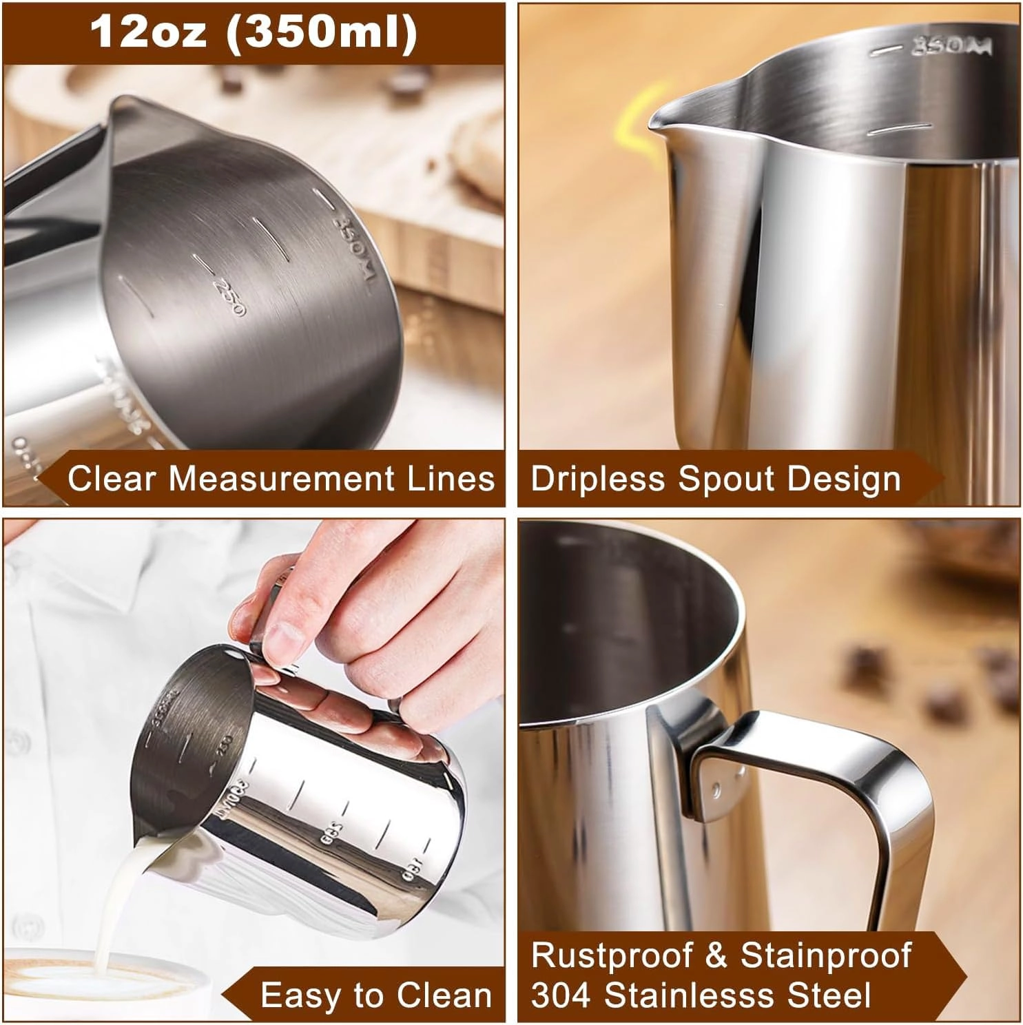 Coffee Tamper - 51mm + Tamper Mat + Milk Frother Jug - Stainless Steel + WDT Tool - 316 + Espresso Spoon + Latte Art Pen + Cappuccino Stencils - 16-Piece