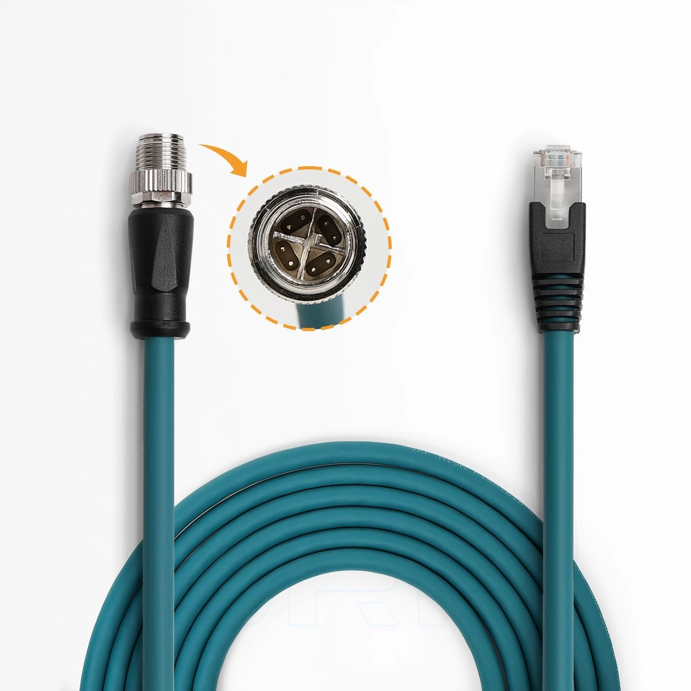 M12 X-Coded 8 Pin to RJ45 Cat 7e Shielded Cable - 2M