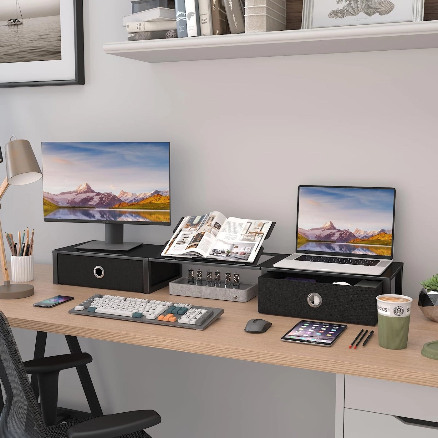 Monitor Stand Riser - Dual Wood and Steel
