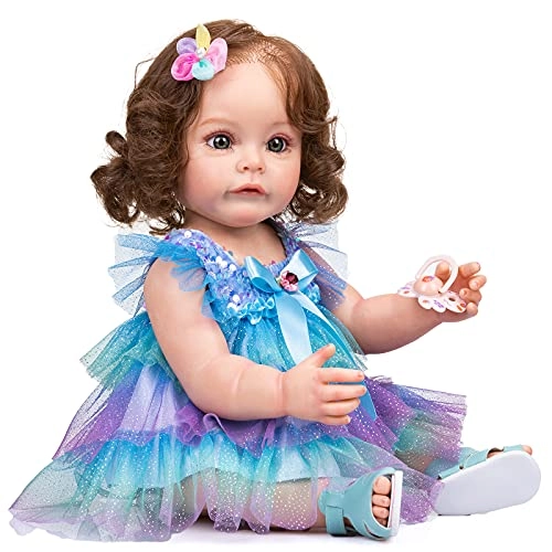 Sue-Sue Reborn Baby Doll - 55 cm Silicone Rooted Brown Hair