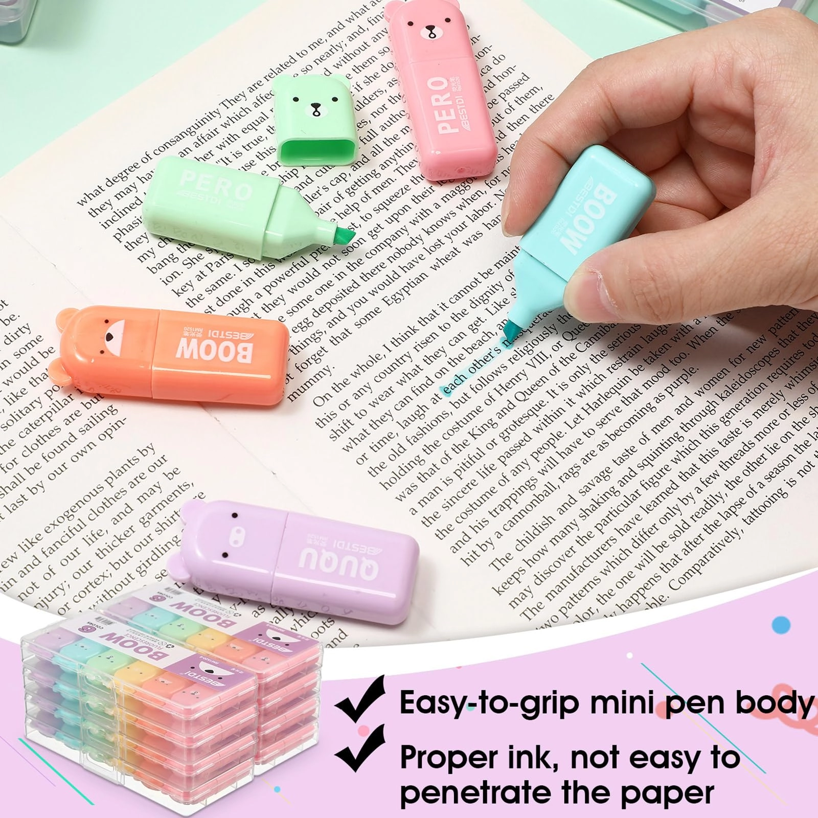 Mini Bear Highlighter Set - red orange yellow blue green purple Chisel