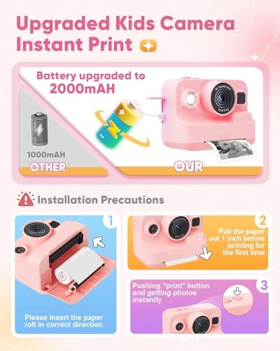 Kids Camera Instant Print - 12MP 1080P 2.4" Screen
