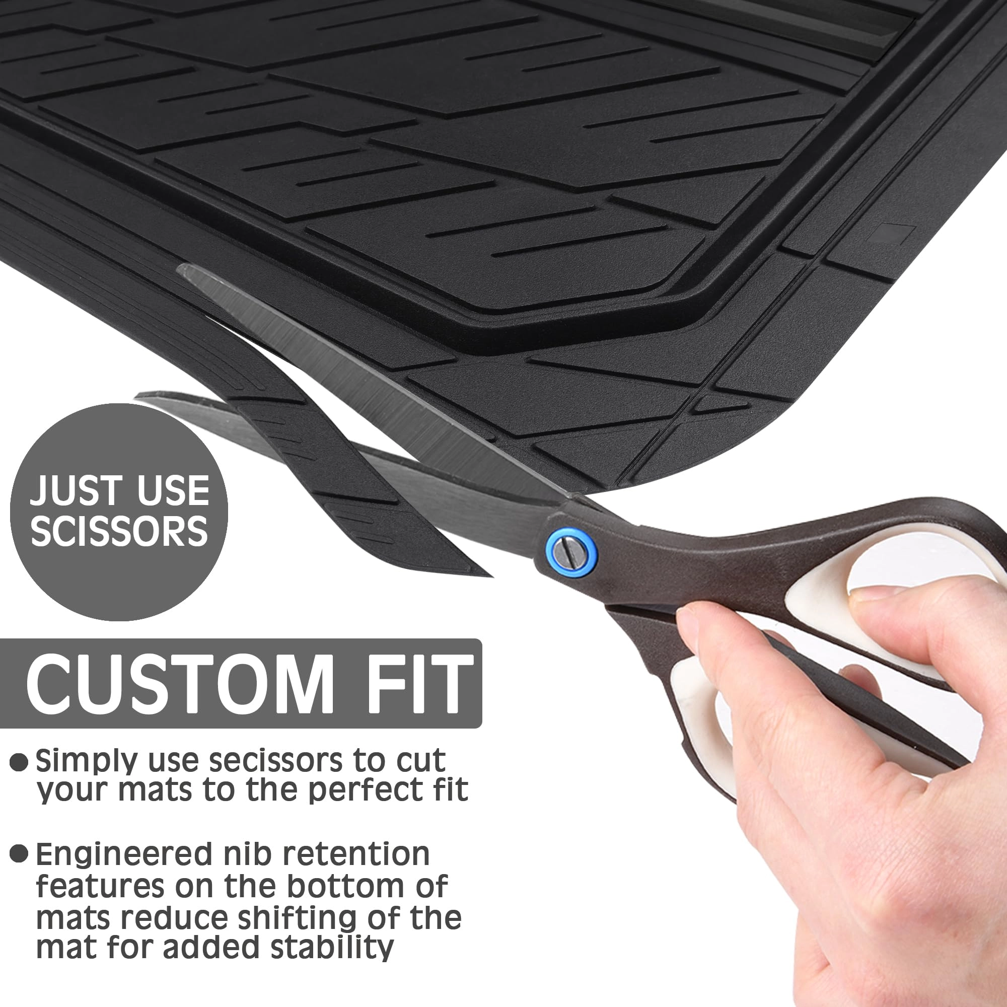 Rubber Floor Mats - All Weather Trim-to-Fit 3-Piece
