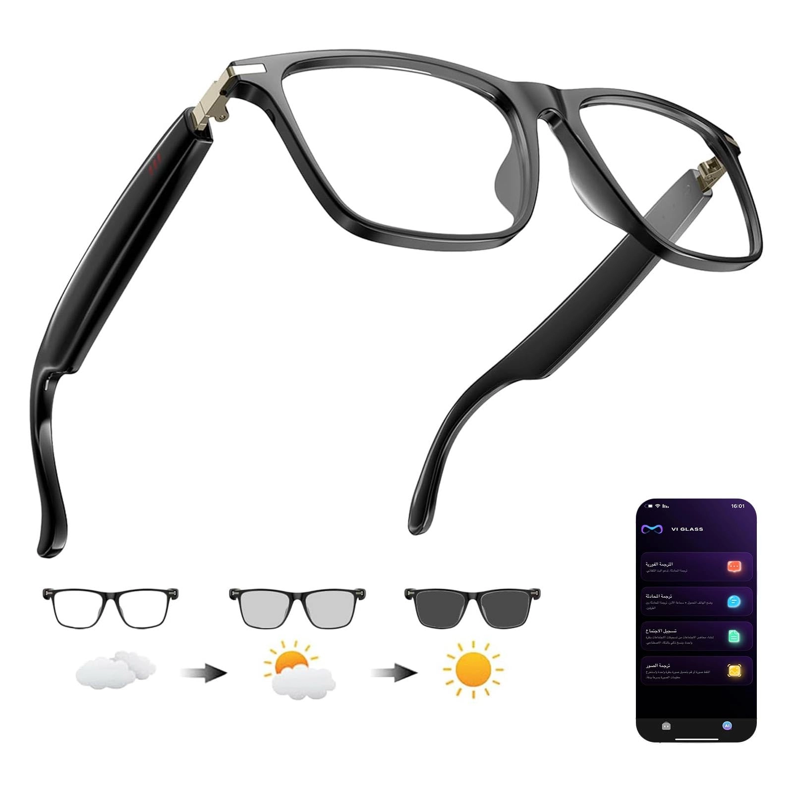 Zurligi AI Smart Glasses - Bluetooth translation Color-Change Lens Music Playback