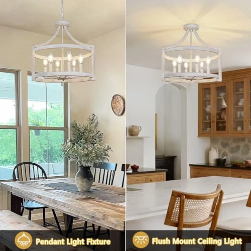 Vintage White Chandelier - 6-light Convertible Semi-Flush Mount