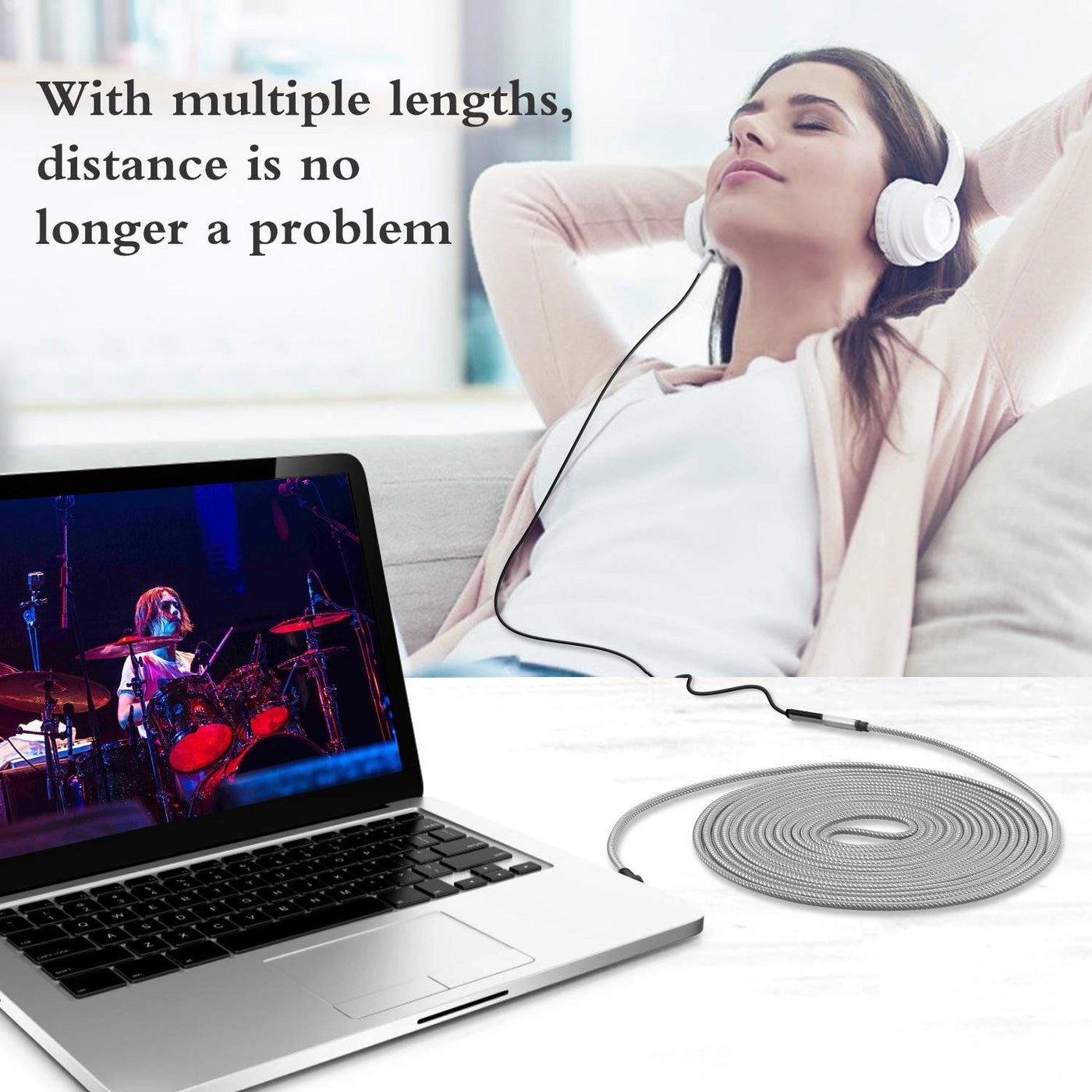 Headphone Extension Cable for Smartphones, Tablets, Media Players - 10 ft 3.5mm Male to Female