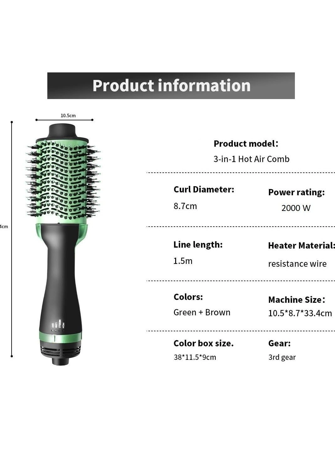 Avocado 3D Hair Dryer Brush - Green Hot Air