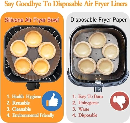 Air Fryer Silicone Pot + Silicone Brush + Reusable Non-Stick Round Air Fryer Basket + Fryer Liner Insulating Pad