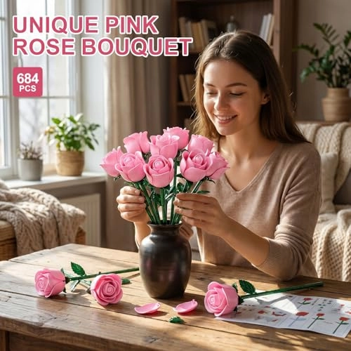 Pink Rose Building Blocks Bouquet - 684 pcs