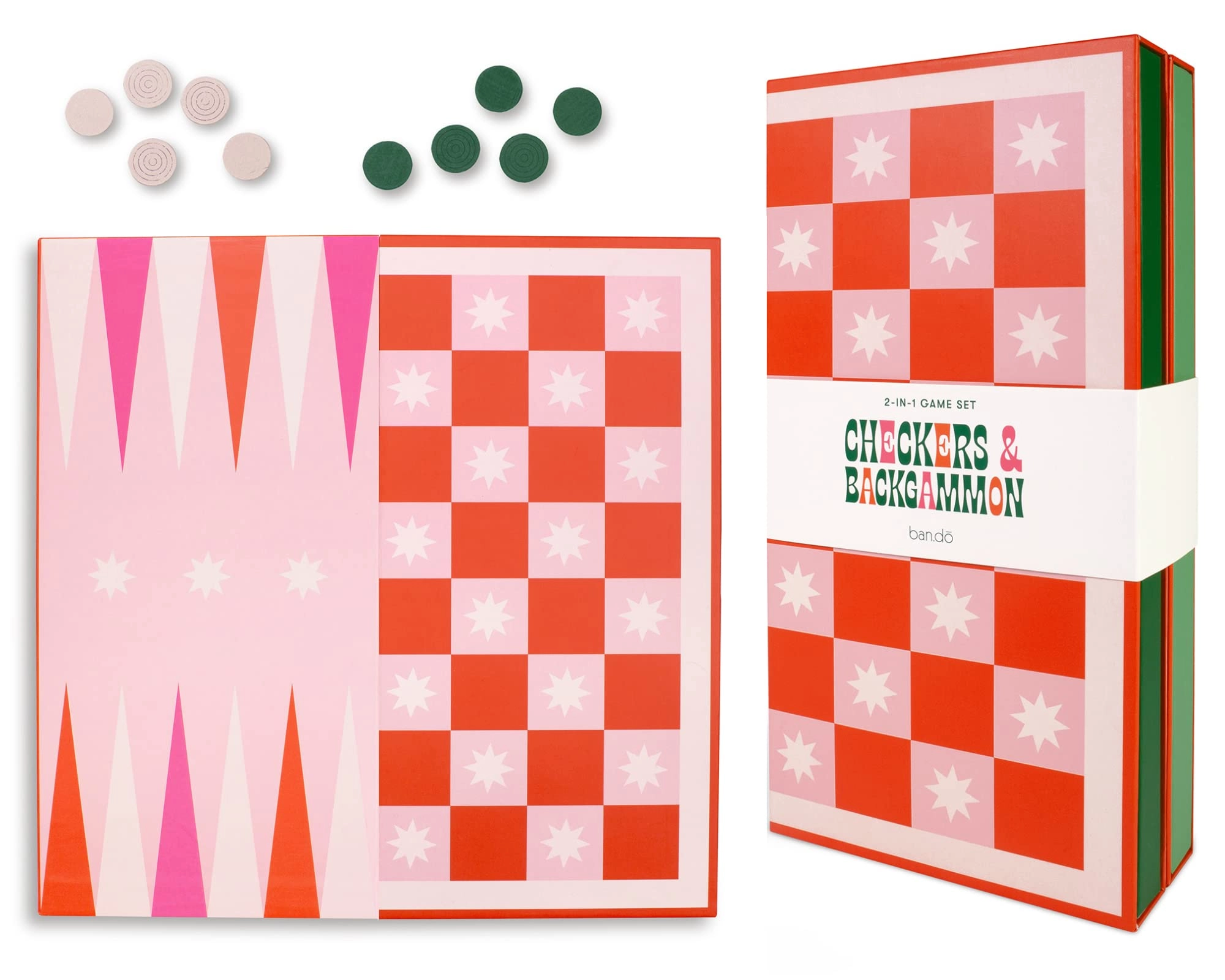 ban.do Game Night 2-in-1 Checkers and Backgammon Board