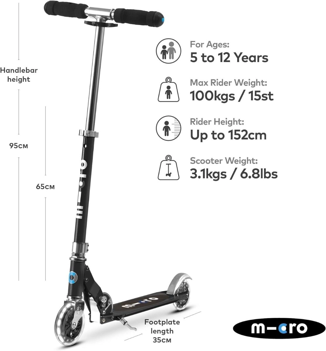 Sprite Kick Scooter – 120/80 mm LED Foldable