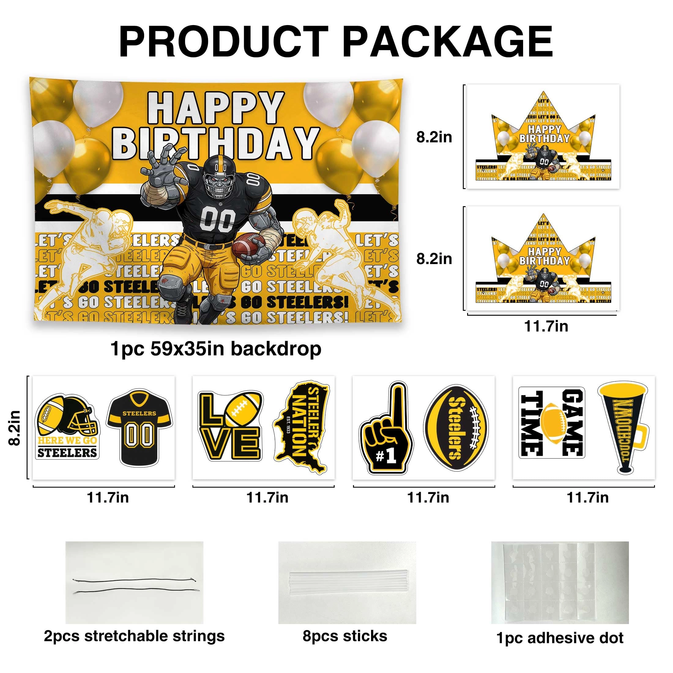 Backdrop - 1pc 59" x 35" + Paper Headwear - 2pcs + Photo Booth Props - 8pcs
