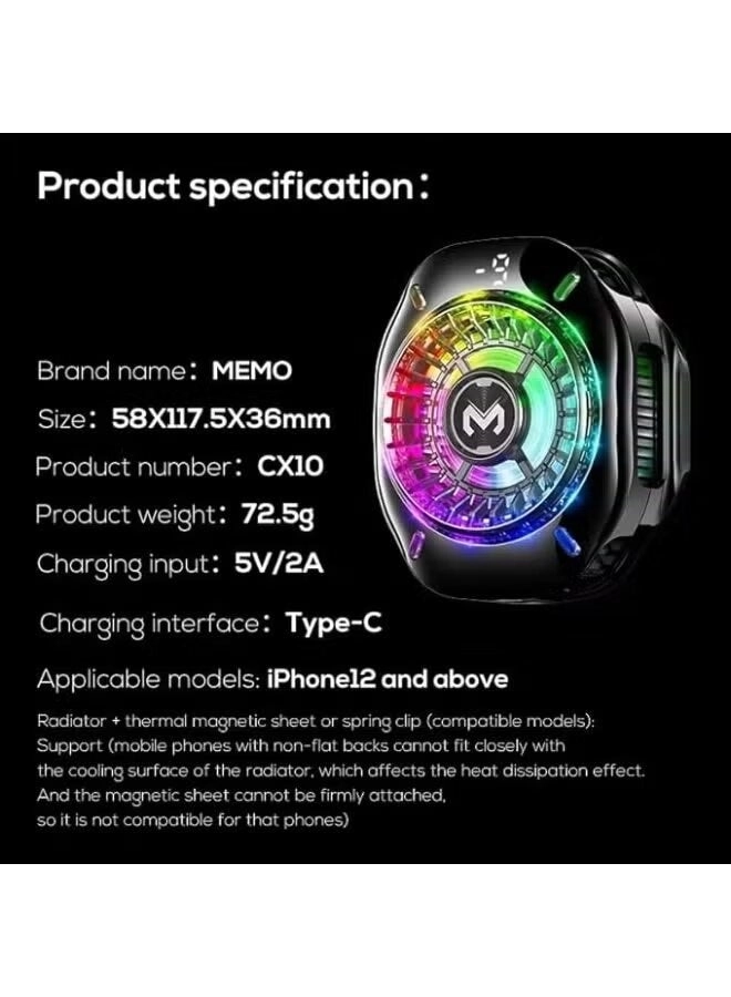 CX10 - Mobile Phone Cooling Fan AI Temperature Control RGB LED Lights