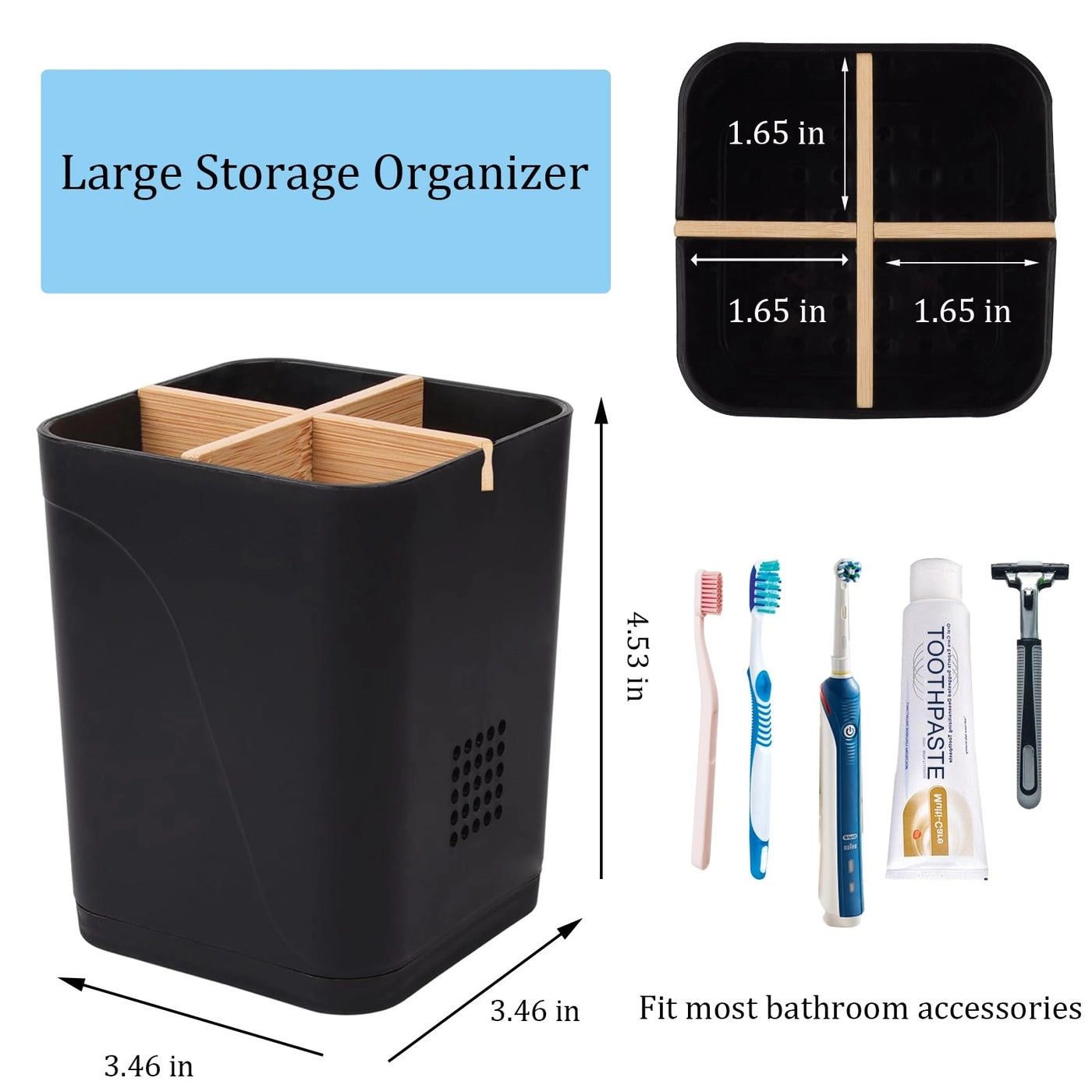Bamboo Toothbrush Holder - 4 Slots White