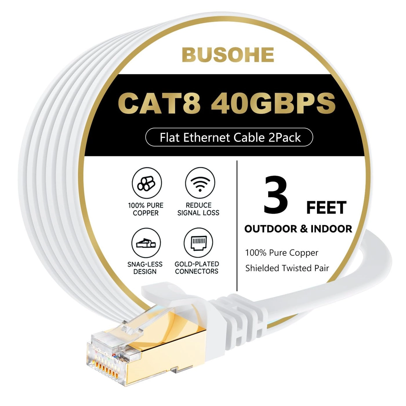 BUSOHE Cat 8 Ethernet Cable - 3 FT Pack