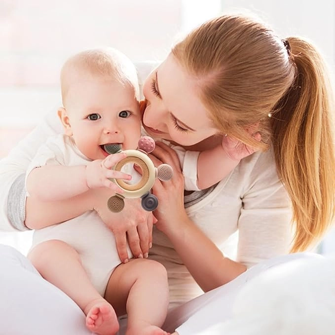 2 in 1 Teether - Beech Wood, Silicone