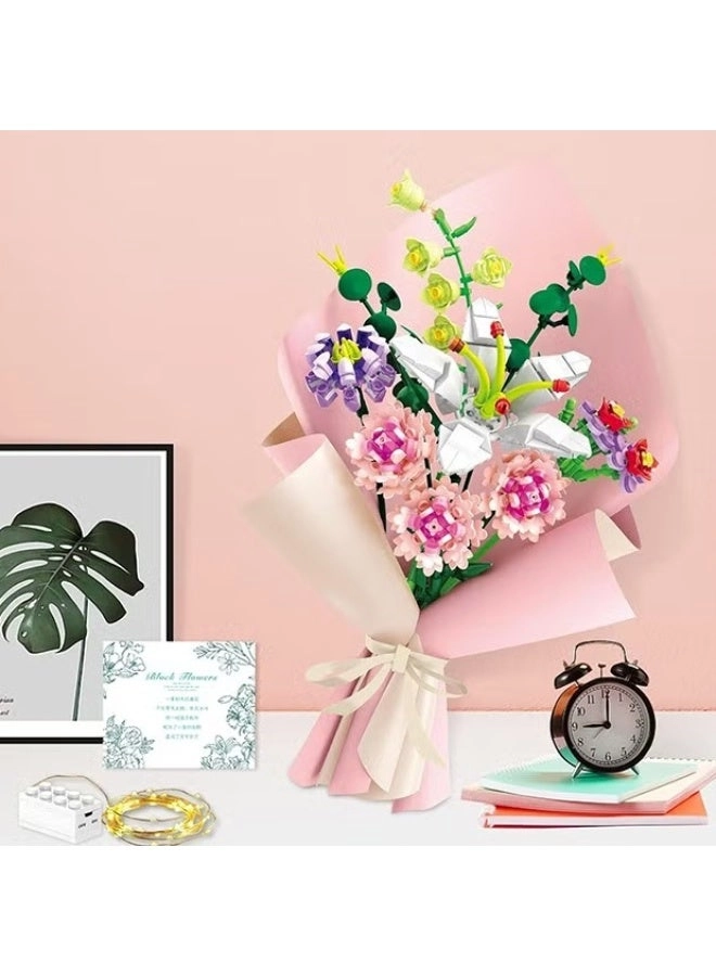 Flower Bouquet Building Blocks - Pink Dianthus Lily 514 pcs