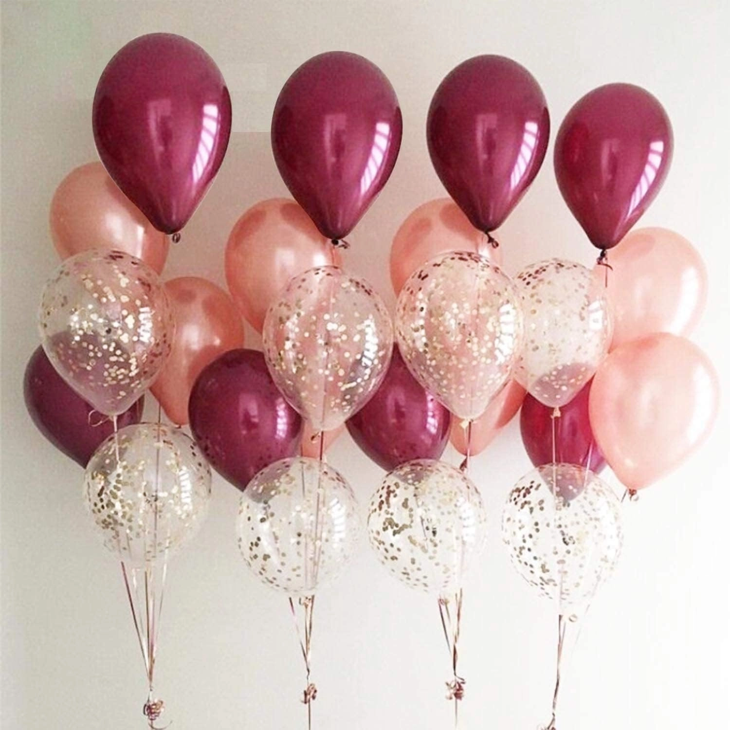 Rose Gold Burgundy Confetti Balloons - 62Pcs
