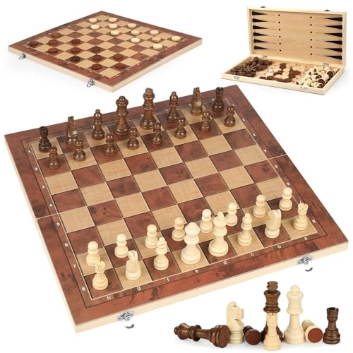 Chess Checkers Backgammon 3-in-1 - Wooden Folding
