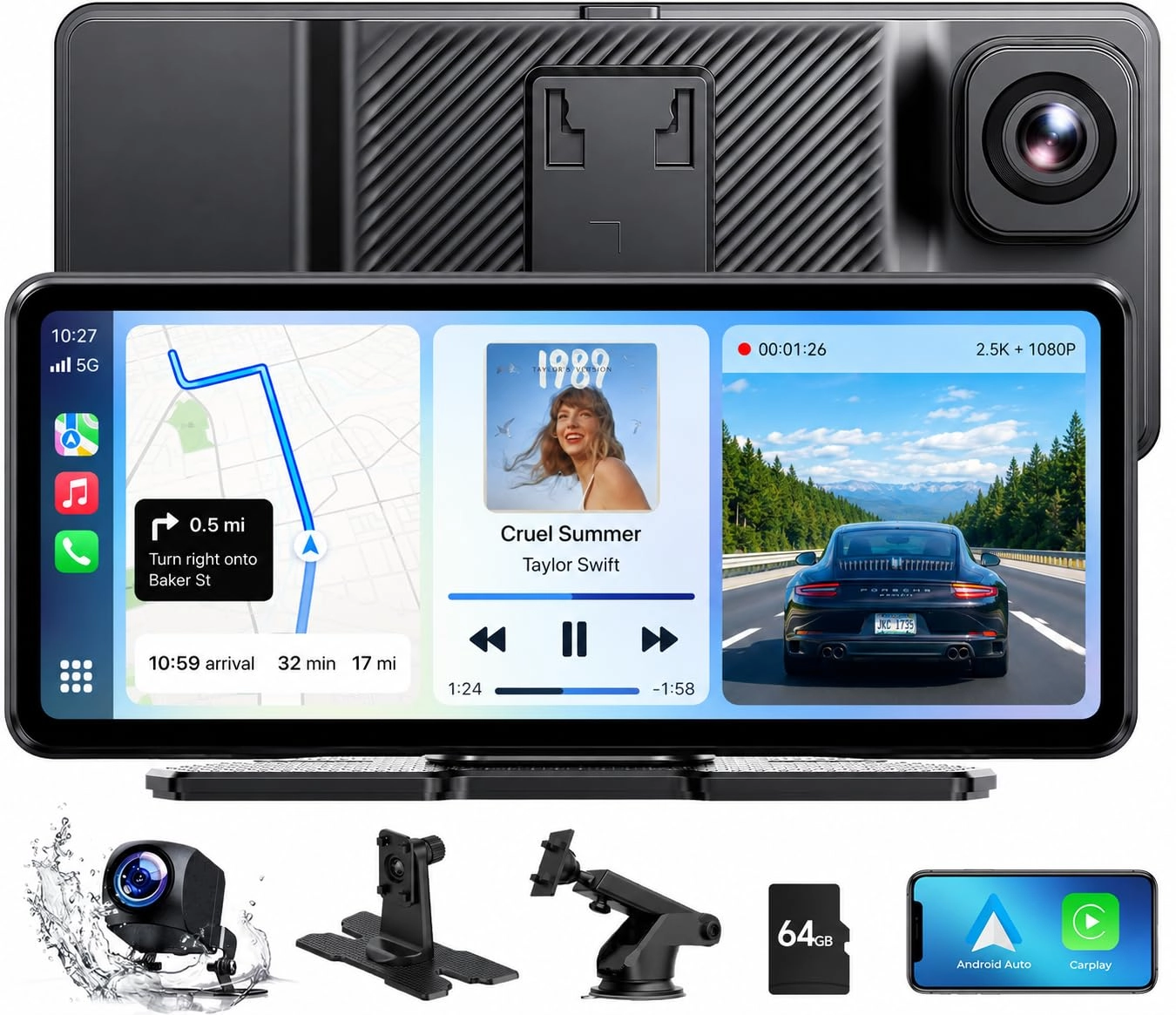 LAMTTO CarPlay Display - 2.5K + 1080P
