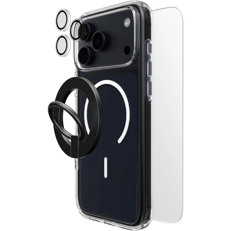 Techpick Hard Case - MagSafe Clear + Tempered Glass + Camera Lens Protector + Magnetic Stand for iPhone 17 Pro Max