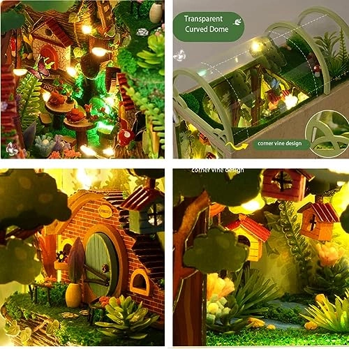 DIY Dollhouse Wood Bookends Book Nook Model Building Kit - LED Light Brown