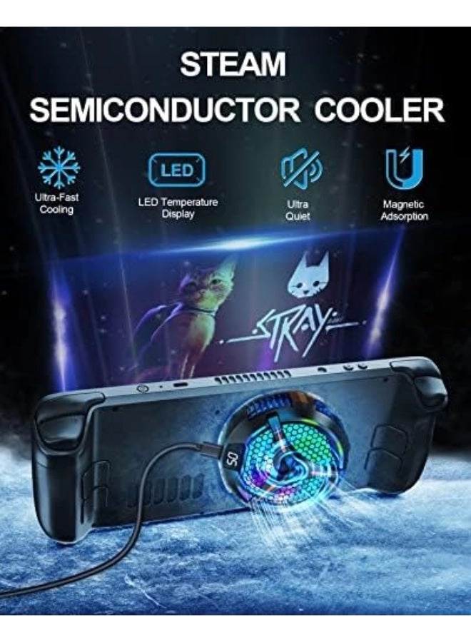 Steam Deck Fan Cooler - 7 Inch Fan LED Temp Display Dual-Speed