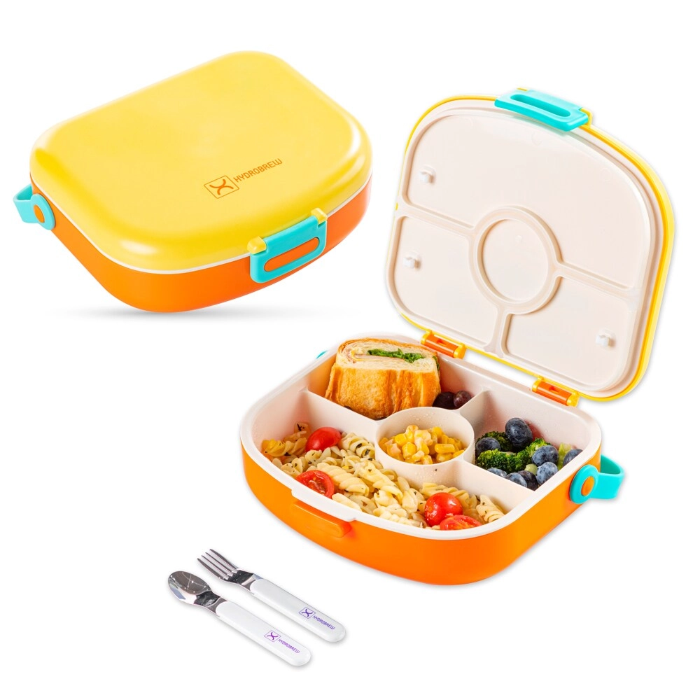 4 Compartment Bento Lunch Box + Steel Water Tumbler Bottle + Spoon & Fork Set - 1.3L