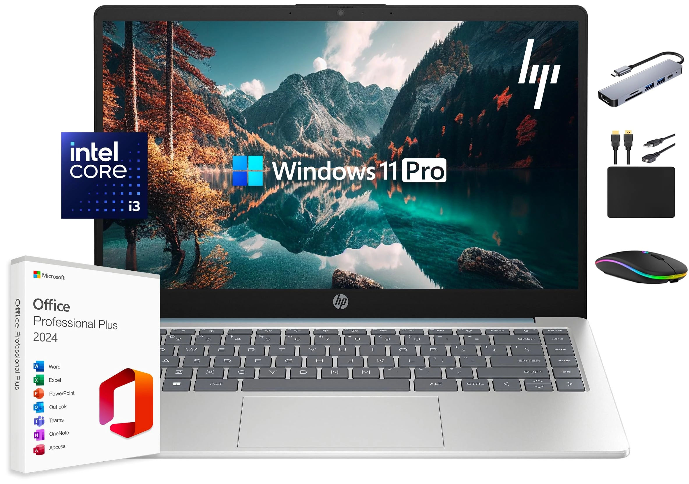 HP 2025 Newest 14 Inch Laptop - 14'' Core i3-N305 16GB DDR4 1TB (500GB NVMe SSD + 500GB External Drive)