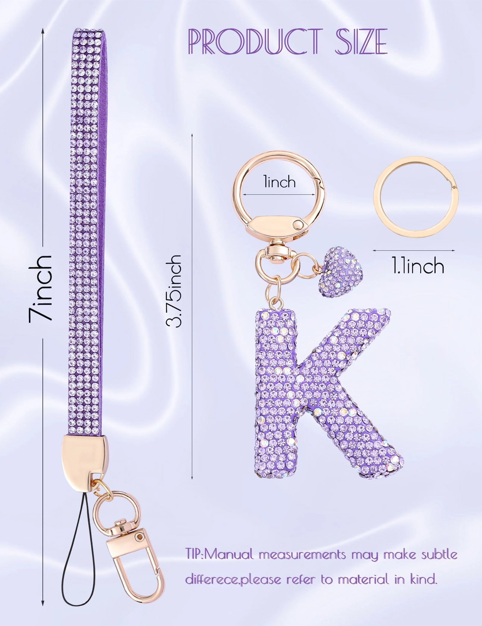 Initial Keychain - L Purple Rhinestone